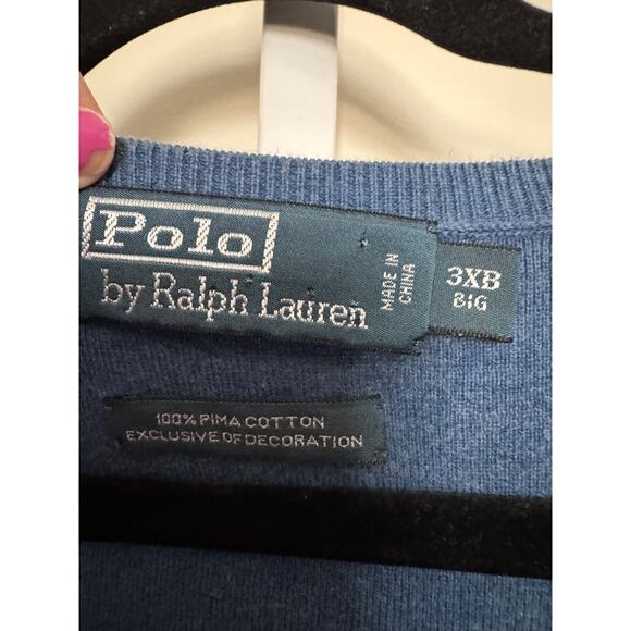 Polo Ralph Lauren Men’s Pima Cotton Sweater Vest Blue w/ Yellow Pony Sz 3XB - Picture 3 of 6